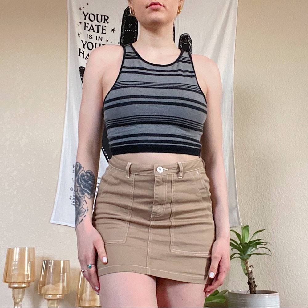 Black and grey striped crop top